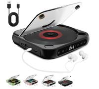 Yuguz Portable CD Player, Portable Bluetooth-Compatible CD-Player, Rechargeable with Bluetooth 5.3, Built-in HiFi Speakers, Supports USB/BT and Repeat Modes (Black)