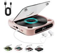 Yuguz Portable CD Player, Portable Bluetooth-Compatible CD-Player, Rechargeable with Bluetooth 5.3, Built-in HiFi Speakers, Supports USB/BT and Repeat Modes (Pink)