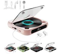 Yuguz Portable CD Player, Portable Bluetooth-Compatible CD-Player, Rechargeable with Bluetooth 5.3, Built-in HiFi Speakers, Supports CD/AUS/USB and Repeat Modes (Pink)