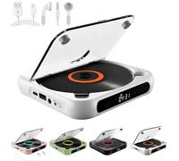 Yuguz Portable CD Player, Portable Bluetooth-Compatible CD-Player, Rechargeable with Bluetooth 5.3, Built-in HiFi Speakers, Supports CD/AUS/USB and Repeat Modes (White)