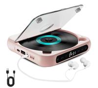 Yuguz Portable CD Player, Portable Bluetooth-Compatible CD-Player, Rechargeable with Bluetooth 5.3, for Home, Office, Travel (Pink)