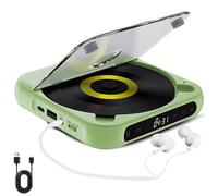 Yuguz Portable CD Player, Portable Bluetooth-Compatible CD-Player, Rechargeable with Bluetooth 5.3, for Home, Office, Travel (Green)