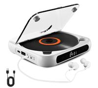 Yuguz Portable CD Player, Portable Bluetooth-Compatible CD-Player, Rechargeable with Bluetooth 5.3, for Home, Office, Travel (White)