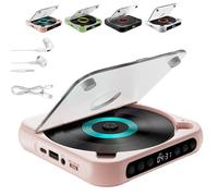 Yuguz Portable CD Player, Portable Bluetooth-Compatible CD-Player with Headphones, Rechargeable, Supports CD/USB and Repeat Modes for Home, Car, Travel (Pink)