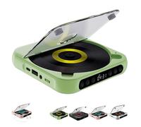 Yuguz Portable CD Player with Bluetooth & HiFi Stereo Speakers, Rechargeable Design Supports CD/USB/AUX/BT Audio Playback and Repeat Modes for Home Office Use (Green)