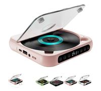 Yuguz Portable CD Player with Bluetooth & HiFi Stereo Speakers, Rechargeable Design Supports CD/USB/AUX/BT Audio Playback and Repeat Modes for Home Office Use (Pink)