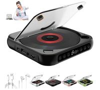 Yuguz Reproductor de CD portátil - Reproductor de CD recargable compatible con Bluetooth con auriculares, altavoces HiFi, pantalla LED, soporta USB, tarjeta Tf, modos de repetición para viajes
