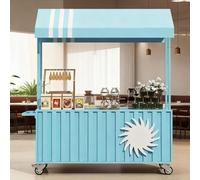 YUGXTH Carrito de comida móvil portátil con toldo, carrito de venta móvil de comida callejera con ruedas y toldo, puesto de postres del vendedor para calle de mercados (azul, 120 cm)