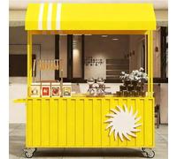 YUGXTH Carrito de comida móvil portátil con toldo, carrito de venta móvil de comida callejera con ruedas y toldo, puesto de postres del vendedor para calle de mercados (amarillo, 120 cm)