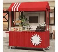 YUGXTH Carrito de comida móvil portátil con toldo, carrito de venta móvil de comida callejera con ruedas y toldo, puesto de postres del vendedor para calle de mercados (rojo, 120 cm)