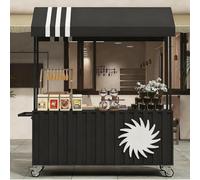 YUGXTH Carrito de comida móvil portátil con toldo, carrito de venta móvil de comida callejera con ruedas y toldo, puesto de postre del vendedor para calle de mercados (negro, 120 cm)