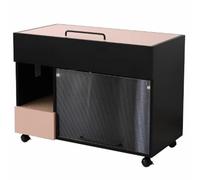YUGXTH Mueble Arenero Gato, Mesa Auxiliar for Baño de Gatos con Puerta Delantera Abatible y Ruedas, Gran Capacidad de Almacenamiento Superior for Gatos Grandes(Pink)