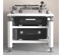 YUGXTH Soporte de audio para gabinete de componentes, soporte de caja de medios AV soporte de sonido para gabinete de componentes con patas de absorción de impactos y estantes ajustables, torre de