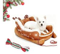 Yuhaidzsw Cama de trineo de Navidad para perros, sofá de trineo de Papá Noel para perros y gatos, extraíble y lavable, sofá cálido de felpa con base antideslizante, cama temática navideña para