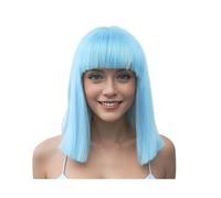 YUHANXINHESHE Bob peluca corta y lisa de 16 pulgadas con flequillo, pelo sintético resistente al calor para las mujeres añade volumen del cabello (azul)