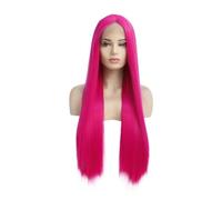 YUHANXINHESHE Peluca larga y lisa rosa fucsia, peluca sintética rosa roja de 13 x 4 con encaje frontal para mujeres añade volumen del cabello (18 pulgadas)
