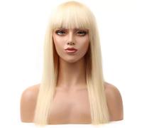 YUHANXINHESHE peluca lisa rubia 613 con flequillo, pelo humano sin pegamento, sin encaje, para mujeres añade volumen del cabello (16 inch)