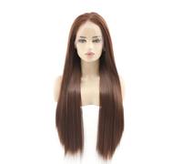 YUHANXINHESHE Peluca sintética marrón con encaje frontal completa, larga y lisa, n.º 6, para mujeres, de fibra resistente al calor, añade volumen del cabello (14 pulgadas)