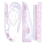 YUHOME Juego de 6 reglas métricas francesas, de plástico, prácticas, para ropa, tienda de ropa, 57 cm, incluye 2 rectas, 1 coma, 1 manga, 1 ropa, 1 regla de botón