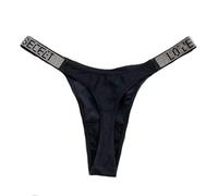 YUHOOE 1Pcs Mujer Sexy Tanga Bragas Crystal Rhinestone Letter Underwear Fitness Gym G-String Moda Low-Rise Hip Lift Tanga Chica Push Up Lencería, Negro, L