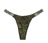 YUHOOE 1Pcs Sexy Mujer Tanga Bragas Crystal Rhinestone Letter Underwear Fitness Gym G-String Moda Low-Rise Hip Lift Tanga Chica Push Up Lencería, Verde, XL