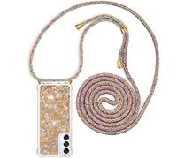 YuhooTech Funda con Cuerda para Samsung Galaxy A05S, Transparente Glitter Liquida Silicona Case con Correa Colgante Ajustable Collar Correa de Cuello Cadena Cordón Bling Quicksand Carcasa