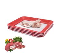 Yuhtech 4 bandejas de almacenamiento al vacío, bandejas de almacenamiento frescas, bandeja de conservación de alimentos con tapa elástica, apilables, reutilizables, recipientes de carne fría para