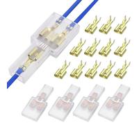 Yuhtech 4 conectores de cable eléctrico de doble terminal para coche, 12 contactos de resorte de terminal desnudo, macho hembra 1: 2 funda transparente, terminales de crimpado, herramienta de conexión