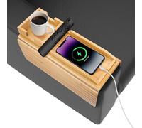 Yuhtech Bandeja para brazo de sofá, mesa de bambú para sofá, soporte para tazas de sofá, bandeja de bambú plegable con soporte para tazas, bandeja de brazo de sofá, bandeja de sillón para aperitivos