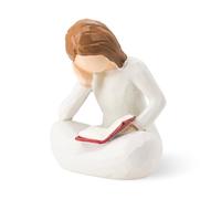 Yuhtech Escultura de mujer pensadora, figura de mujer de lectura de resina, adornos para estantes, manualidades de resina de niña pensante, estatua de mujer de lectura para escritorio, estante de