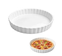 Yuhtech Molde de cerámica para quiche, 26 cm, porcelana blanca, molde para quiche, plato plano, antiadherente, molde redondo para tarta, molde de cerámica para tartas, pizza, pasta