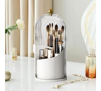 Yuhtech Organizador de brochas de maquillaje, soporte para cepillos de dientes con tapa deslizante, organizador giratorio de 360 grados con tapa transparente, estuche de almacenamiento para brochas de