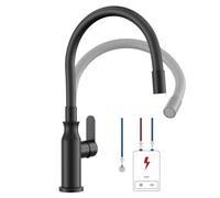 YUHUBY Grifo de cocina de baja presión, color negro, 3 conexiones para caldera, caño giratorio 360° con ducha flexible, caño alto (para sistemas de baja presión)