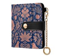 Yuiboo Cartera plegable con diseño floral de damasco morado para mujer, bonita y compacta con cremallera para uso diario, Purple Bird Damasco Floral, one size, Art Deco