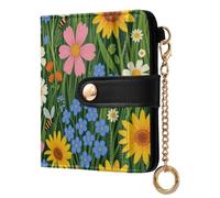 Yuiboo Cartera plegable de cuero para mujer, diseño de girasol y flores silvestres, minimalista, impermeable, cierre magnético para uso diario, Girasol y flores silvestres, one size, Art Deco