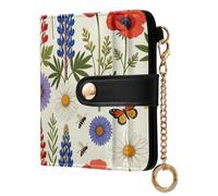 Yuiboo Cartera plegable de cuero para mujer, diseño de girasol y flores silvestres, minimalista, impermeable, cierre magnético para uso diario, Flor silvestre y mariposa, one size, Art Deco