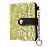 Yuiboo Cartera plegable de cuero para mujer, diseño de girasol y flores silvestres, minimalista, impermeable, cierre magnético para uso diario, Hojas de helecho verde claro, one size, Art Deco