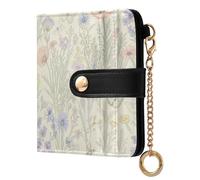 Yuiboo Cartera plegable de cuero para mujer, diseño de girasol y flores silvestres, minimalista, impermeable, cierre magnético para uso diario, Mariposa de flor silvestre pastel, one size, Art Deco