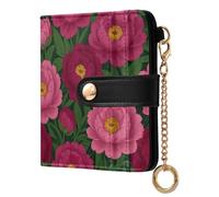 Yuiboo Cartera plegable pequeña con diseño de margaritas y flores rojas para mujer, portátil, impermeable, bloqueo RFID, para uso diario, Peonía magenta vibrante, one size, Art Deco