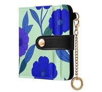 Yuiboo Colorful Star Floral - Cartera clásica plegable portátil compacta con cierre magnético para viajes diarios, Fondo de flores azules y menta, one size, Art Deco