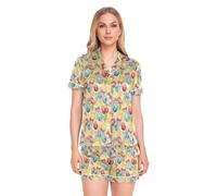 Yuiboo Conjunto de pijama para mujer, pantalones clásicos con botones y puños de plumas, conjunto de pijama sedoso para dama de honor, huevo de Pascua, acuarela, colorido, Varios colores, Large