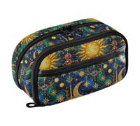 Yuiboo Estuche expansible para lápices bohemio con diseño de sol, luna, estrella, celestial, totalmente impreso, resistente al desgarro, suministros de vuelta a la escuela