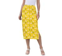 Yuiboo Falda midi de cintura alta para mujer, color amarillo cactus llama, falda midi con abertura para el verano, Varios colores, S