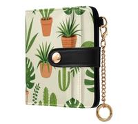 Yuiboo Goat Head Sketch - Cartera plegable de piel sintética con cierre magnético para viajes diarios, Plantas tropicales en maceta, one size, Art Deco