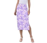 Yuiboo Light Lavender Florals - Falda de cintura alta para mujer, falda de primavera con doble abertura, Flores de lavanda clara, XL