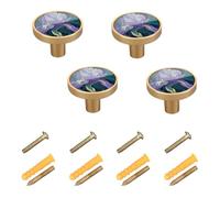 Yuiboo Paquete de 4 pomos de puerta de armario, diseño de flor de iris estrellado, tiradores para cajones de muebles, cocina, puerta, baño, níquel cepillado