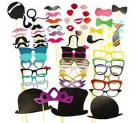 Yuio 58 Piezas DIY Photocall Props Accesorios, Photo Booth Photocall Atrezzo Favorecer Bigote Labios Gafas Corbata Sombreros Barbas, Graciosas Divertidas Accesorios Photográficos, Kit