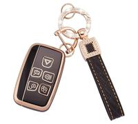 Yuiturt Funda para llave de coche para Range Rover Evoque LR4 Land Rover Discovery Sport Jaguar XF XJ XJL F-Pace, accesorios de 5 botones, funda inteligente de silicona TPU suave con llavero (negro)