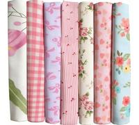 Yuiturt Paquete de 7 tela de algodón de 50 x 50 cm, juego rosa para patchwork, costura, acolchado y manualidades, restos de tela para coser, varios patrones