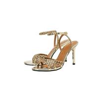 YUJIEBB - Sandalias de tacón alto de metal con correa abierta para fiestas, uso al aire libre, a la moda, con superficie de espejo, suela forrada y correa entrecruzada, Gold, 40.5 EU